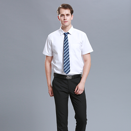 男士短袖商务标准白色正装修身衬衫