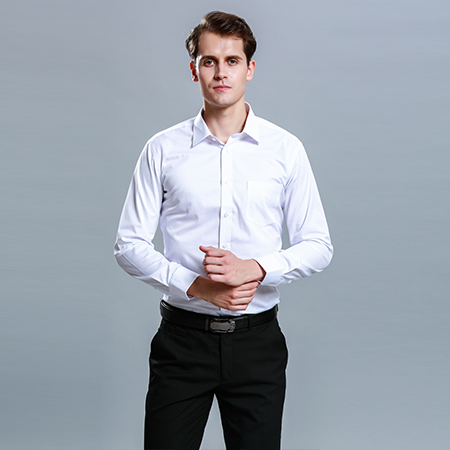 男士长袖商务标准白色正装修身衬衫