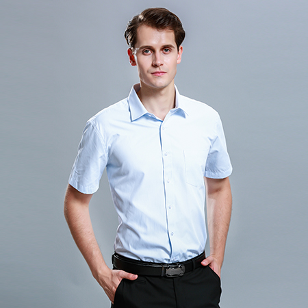 男士短袖商务标准蓝色正装修身衬衫