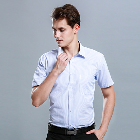 男士短袖商务标准蓝色正装修身衬衫