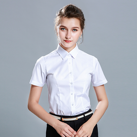 女士短袖商务标准白色正装修身衬衫